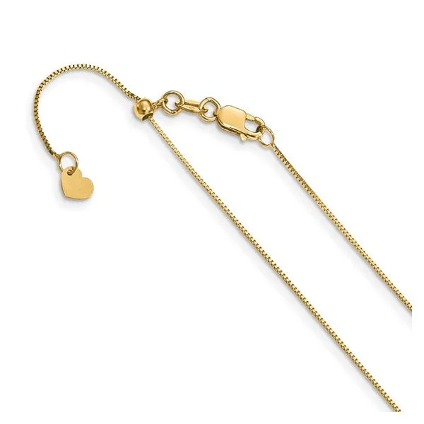 14K Yellow Gold Adjustable .55mm Box Chain With Lobster Claw Clasp West and Company Auburn, NY