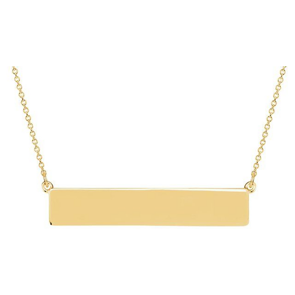 14K Yellow Gold 19.5 Inch High Polished Rectangular Bar Necklace West and Company Auburn, NY