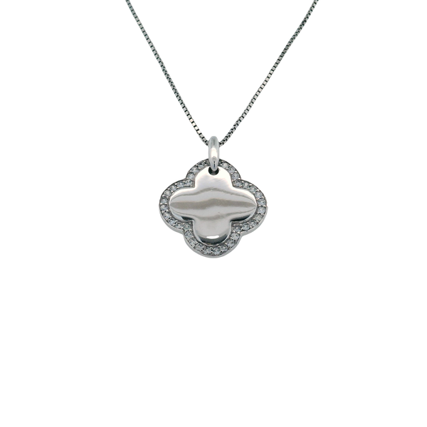 Bentelli White Sapphire High Polished Sterling Silver Clover Design Pendant With Adjustable Chain **Special Price - Originally $195 West and Company Auburn, NY