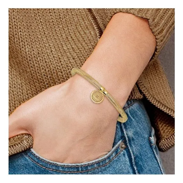 14K Polished Sun Charm Stretch Bangle Image 2 West and Company Auburn, NY