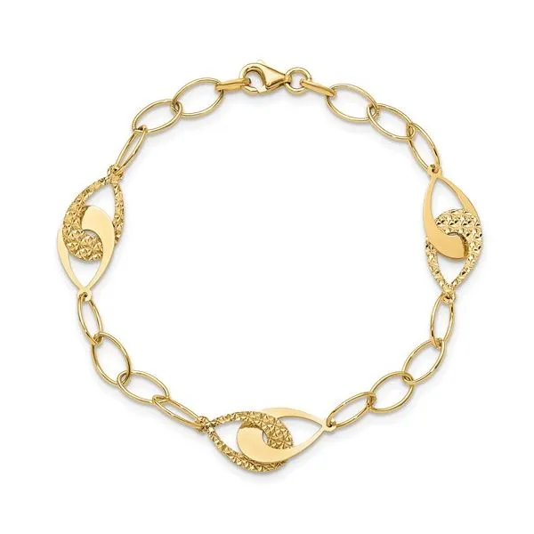 14K Polished and Diamond Cut Fancy Link Bracelet -7 IN Image 2 West and Company Auburn, NY