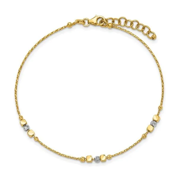 14K Two Tone Polished and Textured Diamond Cut Bead Bracelet- 7 Inches with 1 inch extender Image 3 West and Company Auburn, NY
