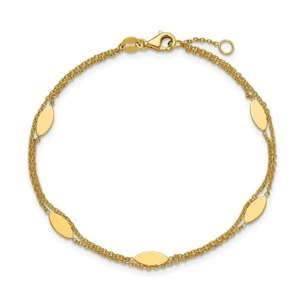 14K Polished Fancy 2-Strand Navette Bracelet - 7 In Plus .5in Extender Image 3 West and Company Auburn, NY