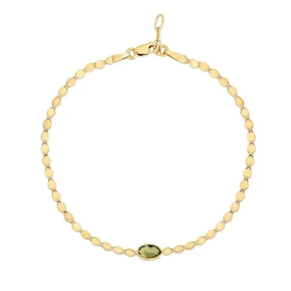 14K Yellow Gold 6x4 Oval Peridot Center Element on Mirrored Chain with Lobster Clasp West and Company Auburn, NY