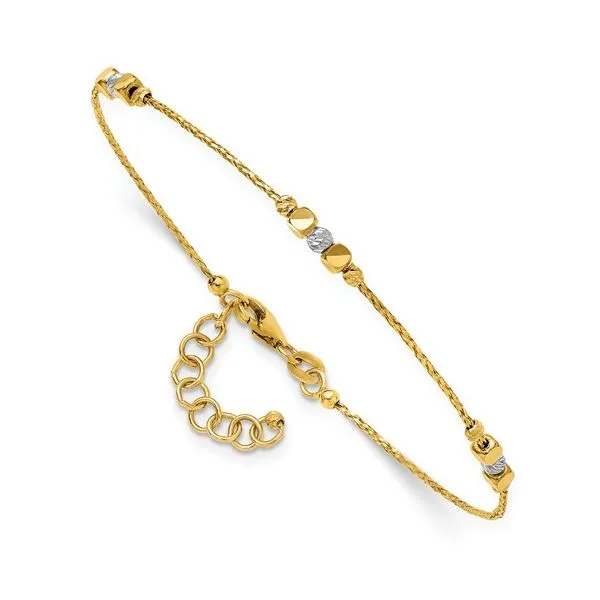 14K Two Tone Polished and Textured Diamond Cut Bead Bracelet- 7 Inches with 1 inch extender Image 2 West and Company Auburn, NY
