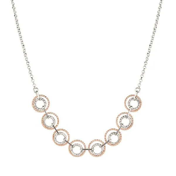 Sterling Silver and Rose Gold Plated Textured Circles Necklace with Adjustable Chain West and Company Auburn, NY