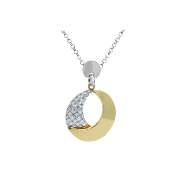 Sterling Silver and Yellow Gold Plated Polished and Textured Circle Pendant with Adjustable Chain West and Company Auburn, NY