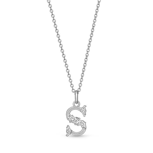 Sterling Silver Letter S Pendant on Cable Chain with Lobster Claw Clasp West and Company Auburn, NY