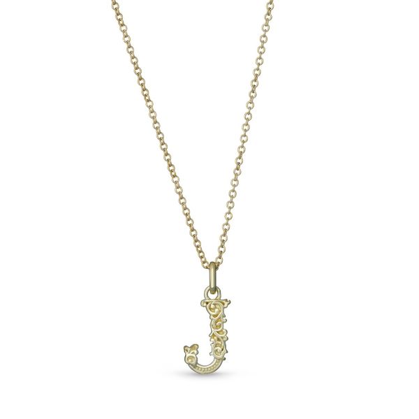 Yellow Gold Plated Letter J Pendant on Cable Chain with Lobster Claw Clasp West and Company Auburn, NY
