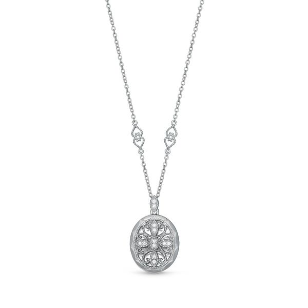Sterling Silver Oval Locket Slide Necklace with Cubic Zirconia Accents West and Company Auburn, NY
