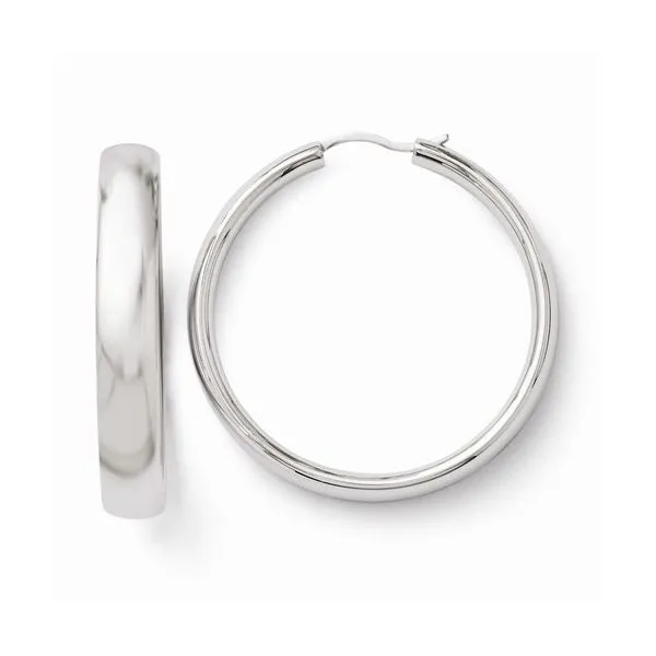 Sterling Rhodium-Plated 6mm Half Round Hoop Earrings West and Company Auburn, NY