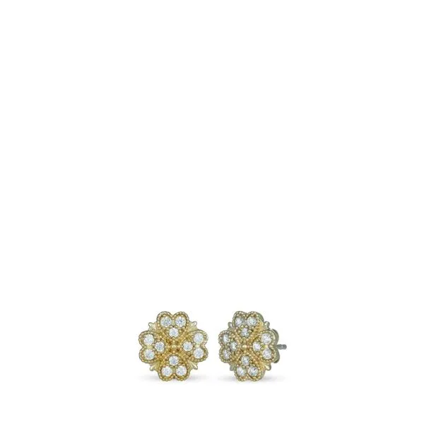 Yellow Gold Plated Clover Heart Earrings with Cubic Zirconia West and Company Auburn, NY