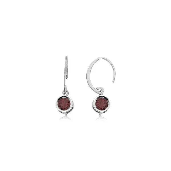 Sterling Silver Swoop Earring with 6mm Bezel Set Garnet Dangle West and Company Auburn, NY