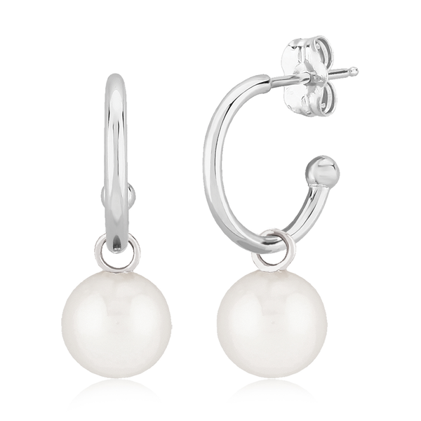 Sterling Silver 1.5mm Tube Hoop Earring with 6mm Freshwater Pearl Dangle West and Company Auburn, NY
