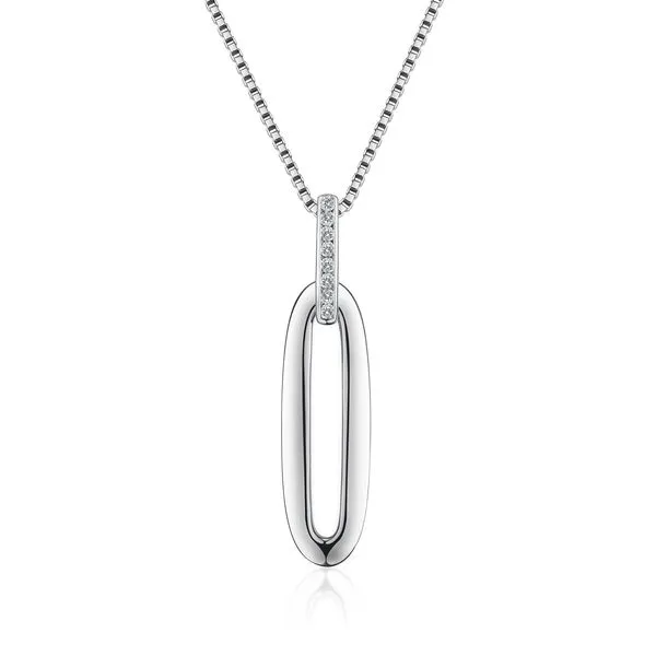Sterling Silver and White Sapphire Pendant with an18 Inch Box Chain with Lobster Claw Clasp West and Company Auburn, NY