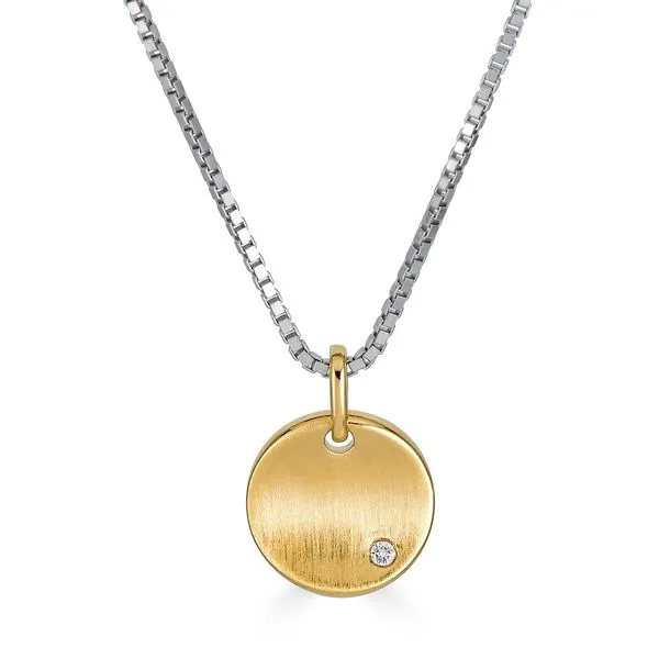 Sterling Silver and Yellow Gold Plated Matte Finish Disc Pendant with Diamond Accent West and Company Auburn, NY