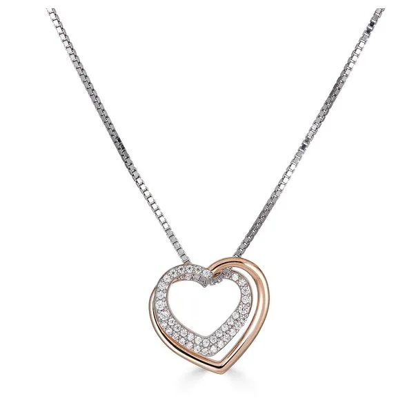 Sterling Silver and Rose Gold Plated White Sapphire Heart Pendant West and Company Auburn, NY