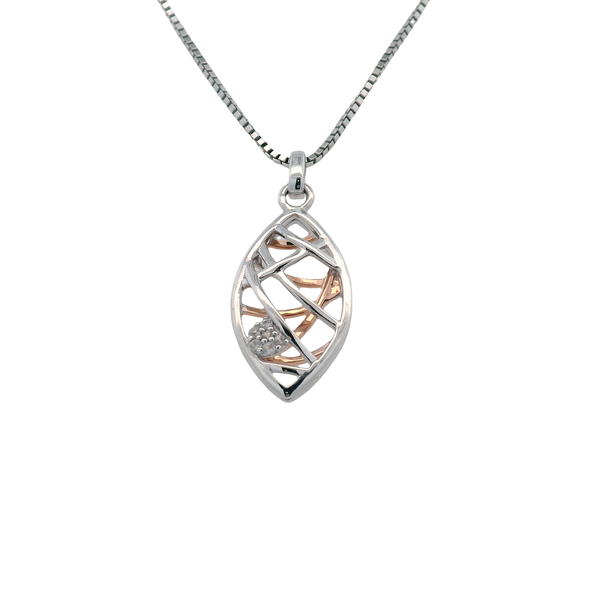 Sterling Silver Rose Gold Plated Pendant with White Sapphires and Adjustable Chain 16-18 Inches West and Company Auburn, NY
