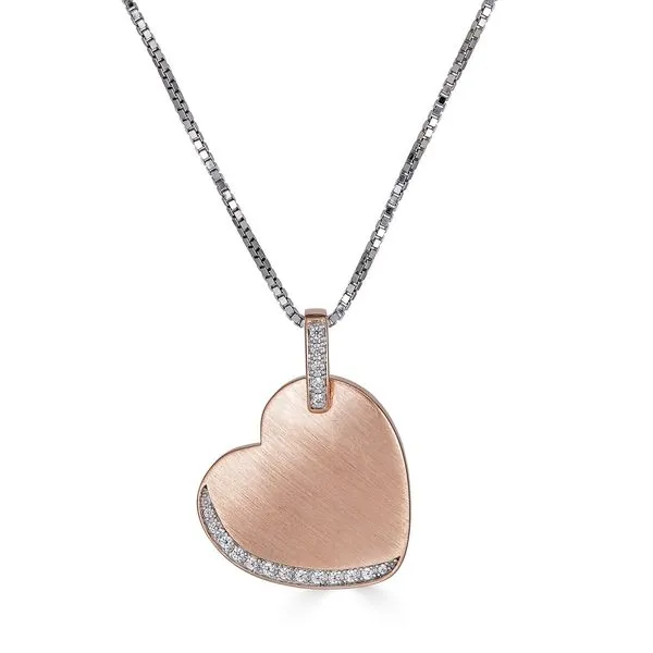 Sterling Silver and Rose Gold Plated Brushed Heart Pendant with White Sapphire Accents West and Company Auburn, NY