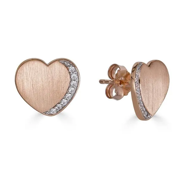 Sterling Silver Rose Gold Plated White Sapphire Heart Earrings West and Company Auburn, NY