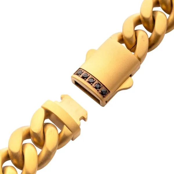 10mm 18Kt Gold IP Steel Matte Finish Miami Cuban Chain Bracelet with Genuine Black Sapphire - 8IN Image 3 West and Company Auburn, NY