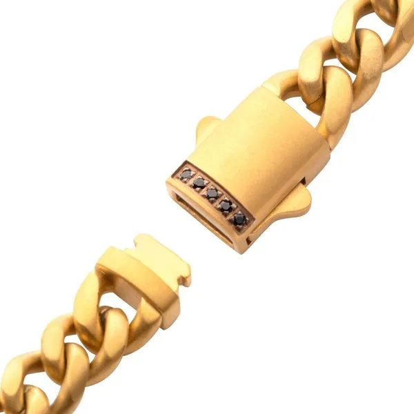 6mm 18Kt Gold IP Steel Matte Finish Miami Cuban Chain Bracelet with Genuine Black Sapphire 7.5IN Image 3 West and Company Auburn, NY