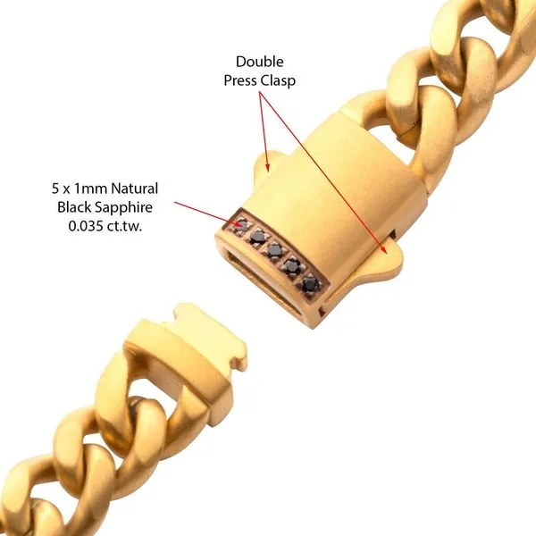 6mm 18Kt Gold IP Steel Matte Finish Miami Cuban Chain Necklace Genuine Black Sapphire -22IN Image 2 West and Company Auburn, NY