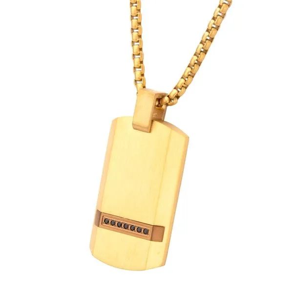 18Kt Gold IP Steel Matte Finish Dog Tag Pendant with 1.3mm Genuine Black Sapphire -24IN Image 2 West and Company Auburn, NY