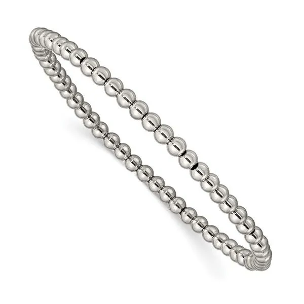 Stainless Steel Polished 4mm Beaded Stretch Bracelet 7.5IN Image 2 West and Company Auburn, NY