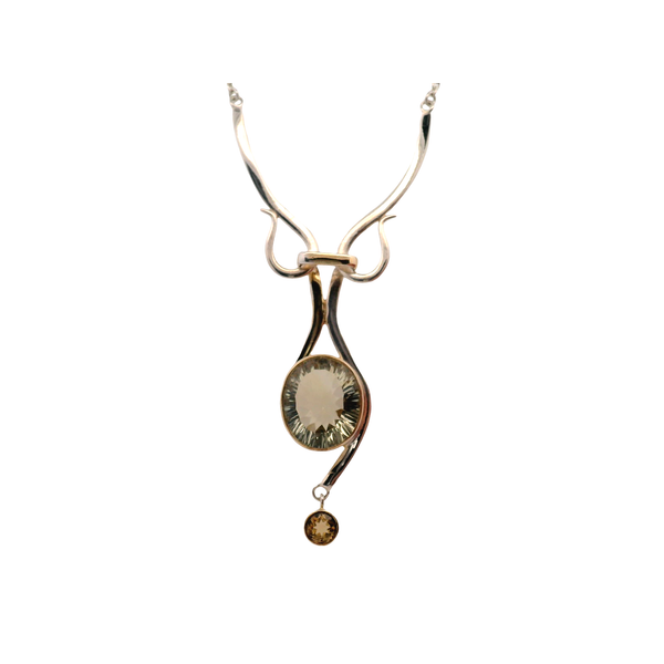 Sterling Silver with Vermeil Accents, Lemon Quartz and Citrine Statement Dangle Necklace with Adjustable Chain West and Company Auburn, NY