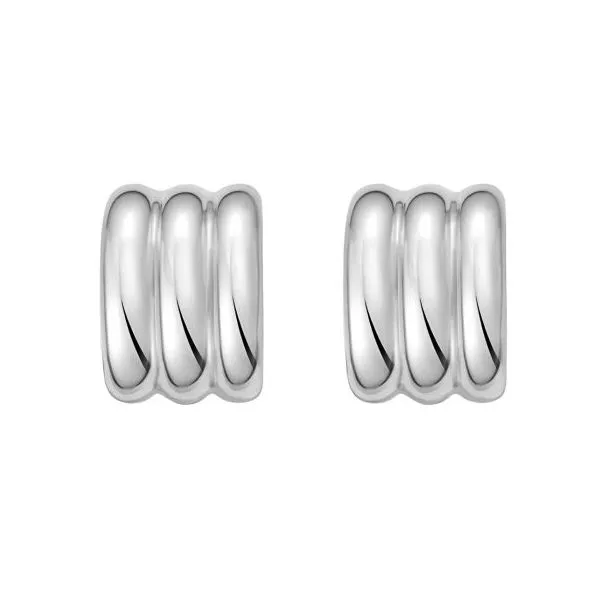 Sterling Silver Triple Row C-Hoop Earring with Push Back Clasp Image 2 West and Company Auburn, NY