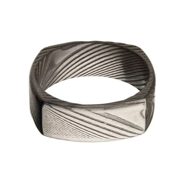 8mm Matte Finish Damascus Steel Square Edge Ring. Size 11 Image 2 West and Company Auburn, NY