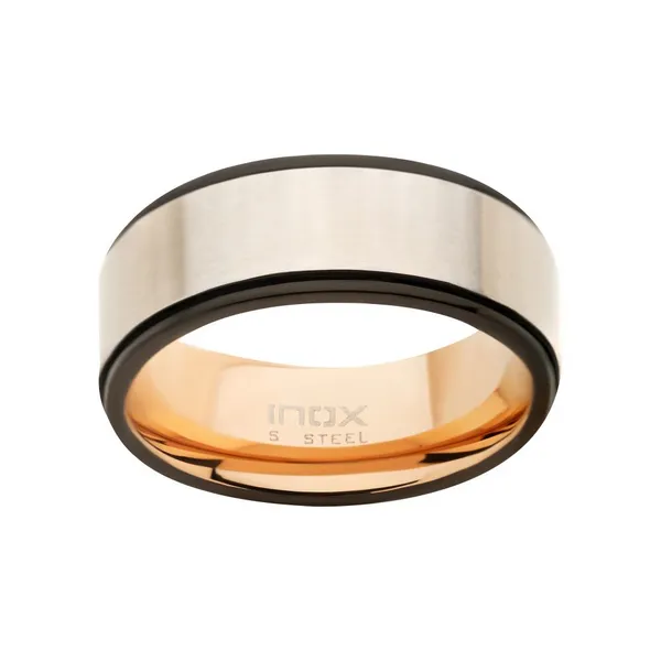 Stainless Steel Matte Finish with Rose Gold IP & Black IP 8mm Comfort Fit Ring Size 11 West and Company Auburn, NY