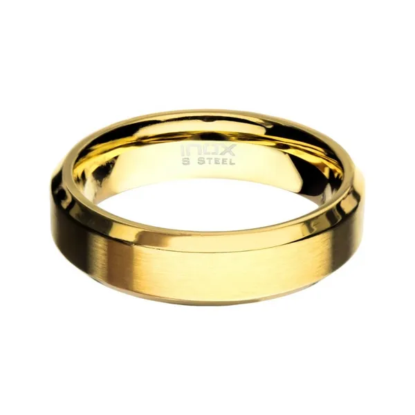 6MM Matte Stainless Steel 6mm Gold IP Beveled Wedding Band Ring in Size 9. Image 2 West and Company Auburn, NY