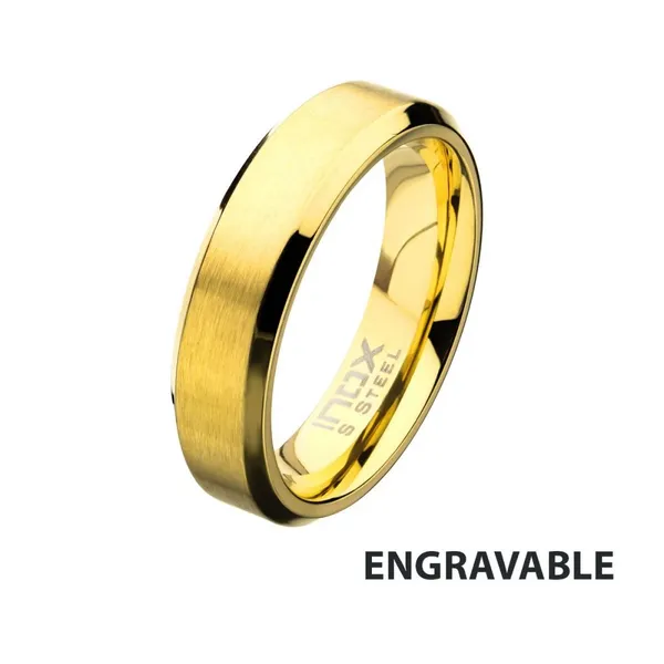 6MM Matte Stainless Steel 6mm Gold IP Beveled Wedding Band Ring in Size 9. West and Company Auburn, NY