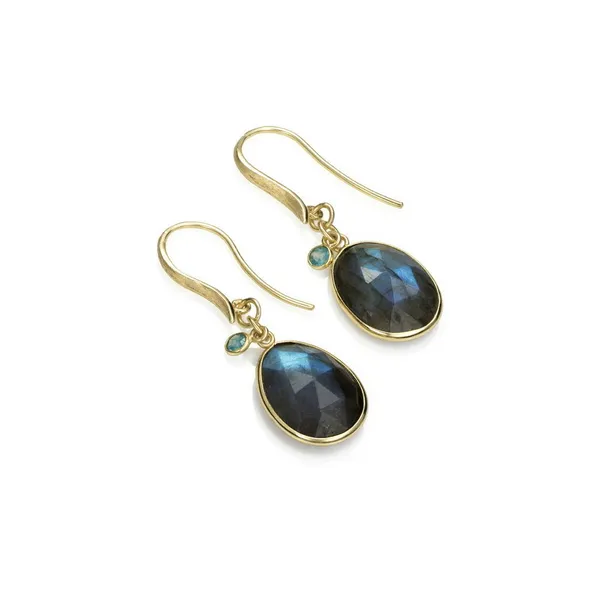 18K Gold Vermeil Silver Laboradorite Dangle Earrings with Appatite Accents West and Company Auburn, NY