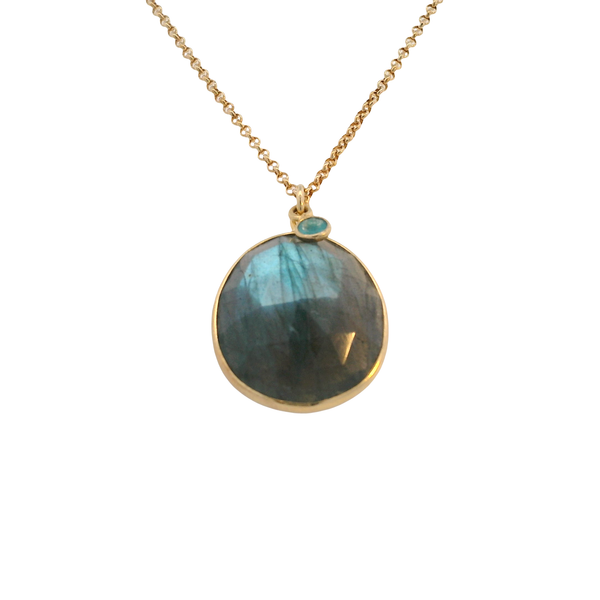 18K Vermeil Laboradorite Pendant with Apatite Accent and Lobster Claw Clasp West and Company Auburn, NY