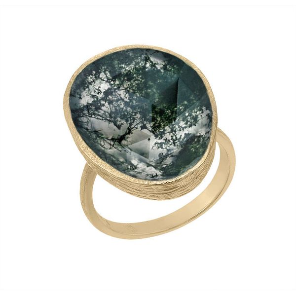 18K Vermeil Bezel Set Moss Agate Ring - Adjustable West and Company Auburn, NY