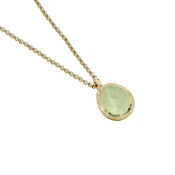 18K Vermeil Textured Bezel Set Green Amethyst (Prasiolite) Pendant on Cable Chain with Lobster Claw Clasp West and Company Auburn, NY