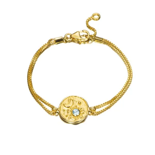 18K Vermeil Luna Bracelet with Moon and Star Pattern and Blue Topaz Accent West and Company Auburn, NY