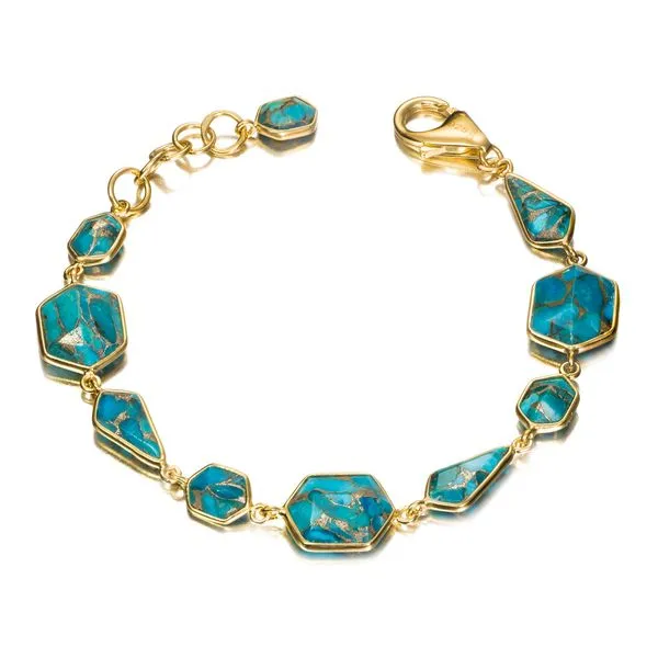 18K Vermeil Bezel Set Multi ShapeTurquoise Adjustable Bracelet West and Company Auburn, NY