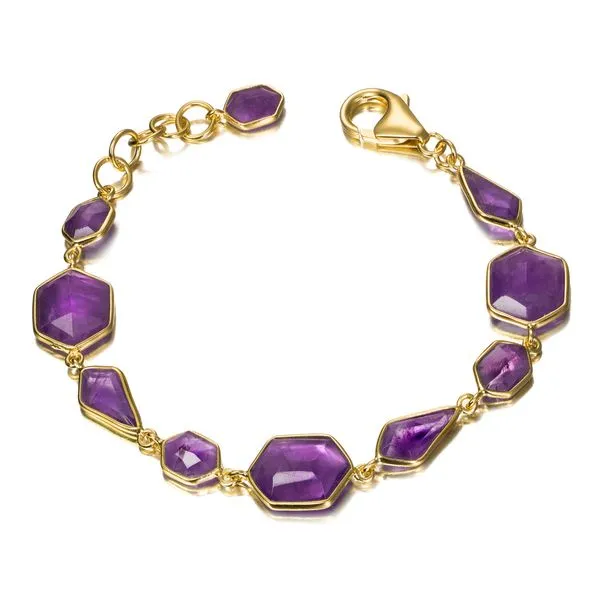 18K Vermeil Multi Shape Bezel Set Amethyst Adjustable Bracelet West and Company Auburn, NY