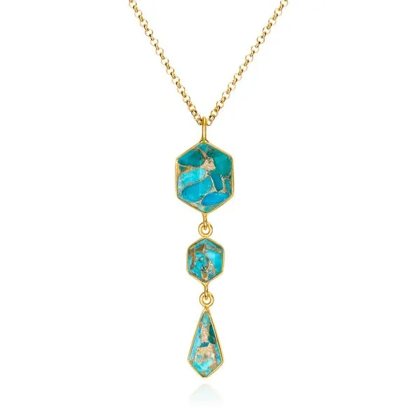 18K Vermeil Multi Shape Bezel Set Turquoise Pendant with Cable Chain West and Company Auburn, NY