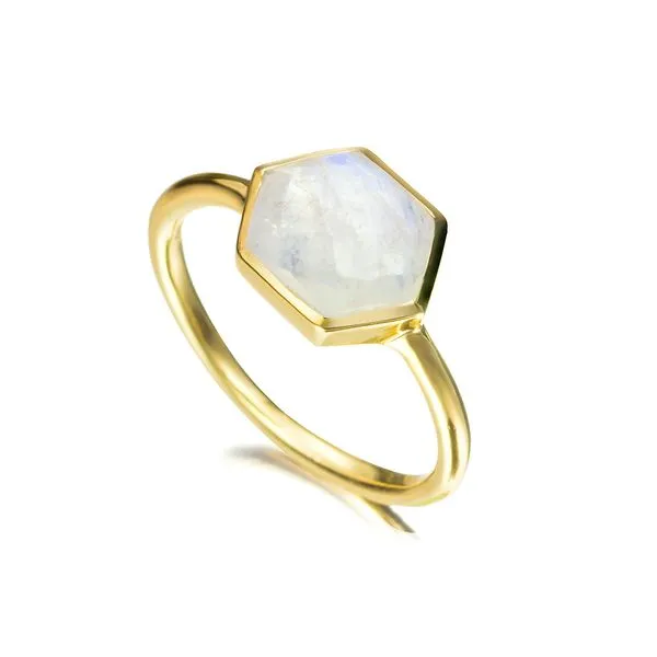 18K Vermeil Bezel Set Rainbow Moonstone Ring -Adjustable West and Company Auburn, NY