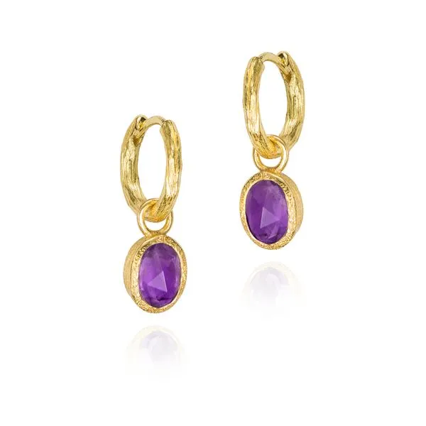 18K Vermeil Bezel Set Amethyst Earrings with Hoop Top West and Company Auburn, NY