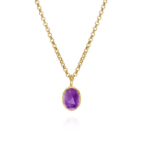 18K Vermeil Bezel Set Amethyst Pendant with Cable Chain West and Company Auburn, NY