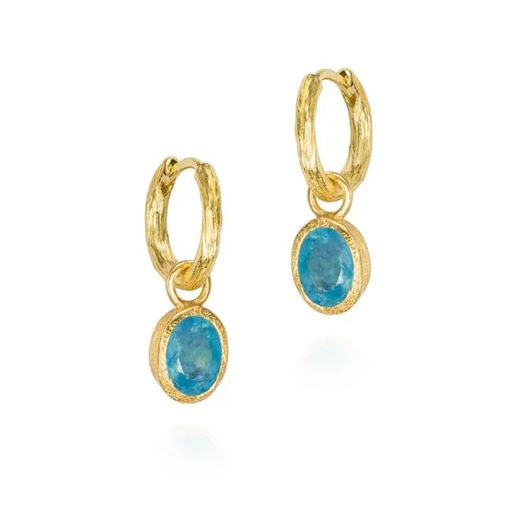 18K Vermeil Bezel Set Aquamarine Dangle Earrings with Hoop Top West and Company Auburn, NY