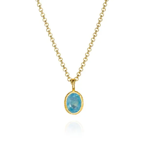 18K Vermeil Bezel Set Aquamarine Pendant with Cable Chain West and Company Auburn, NY