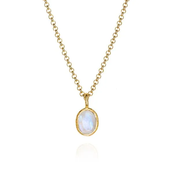 18K Vermeil Rainbow Moonstone Pendant with Cable Chain West and Company Auburn, NY