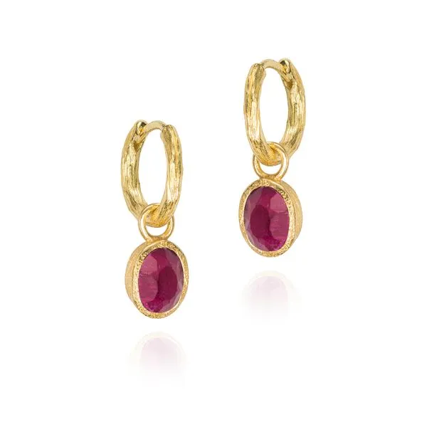 18K Vermeil Bezel Set Ruby Dangle Earrings with Hoop Top West and Company Auburn, NY